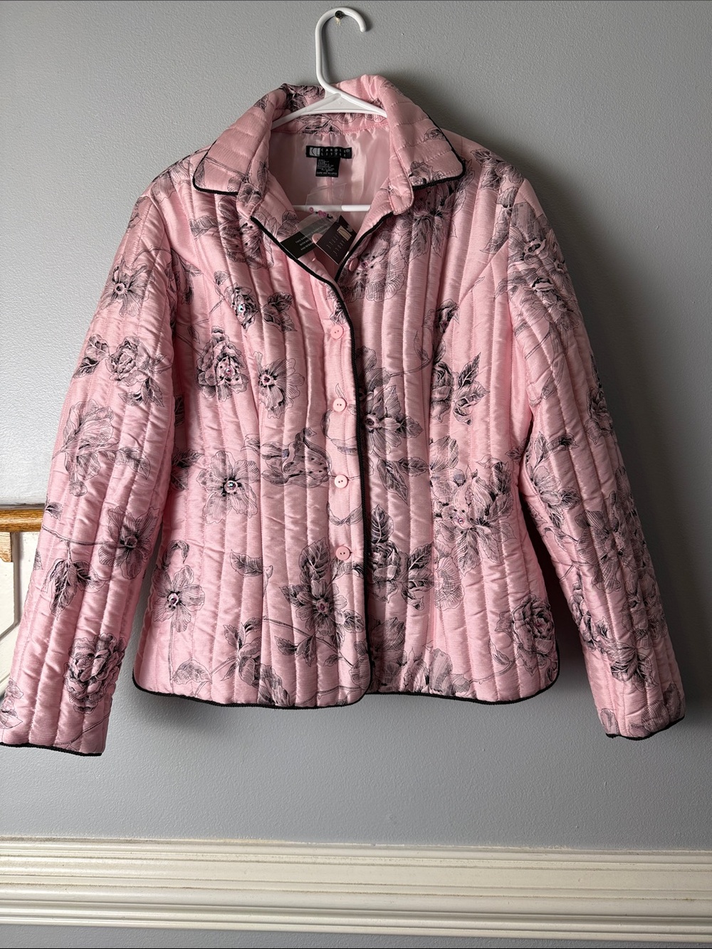 Carol Little Pink Floral Quilted Jacket 100% silk